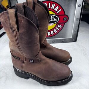 Justin Original Work Boots Mens Size 7D Brown 11in Waterproof Pull‎ On EH 4457